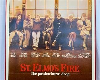 $100. Vintage, framed foam board “St.Elmo’s Fire” movie poster. Measures 41x27.