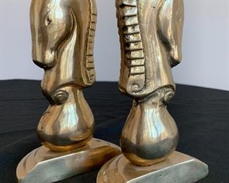$40. Pair of solid brass Agate Horse Head bookends. Measures 8” tall.