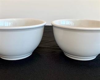 $10. Two, large, white mixing bowls. Unmarked. The bowls are 9” in diameter and are 6” tall.