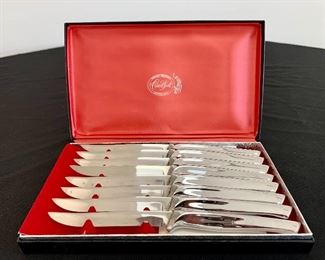 $30. Set of 8, vintage, stainless steel, 8.5”, Carvel Hall Steak Knives in original box.