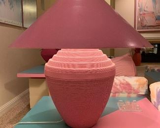 $250. Gorgeous pink lamp from the Flute of Chicago Decor Collection. Lamp shade measures 30x32, base measures 20x18. 