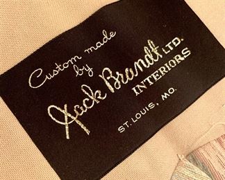 Manufacturers label for the Jack Brandt sectional sofa.