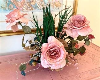$20. Faux floral in brass color vase.