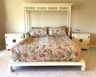 $650. King bed custom designed by Kelly Woodworking. Platform style bed feathers a lighted, overhead headboard.