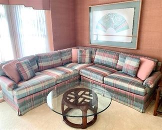 $650. Vintage Hickory sectional sofa, custom silk fabric. Perfect condition! Each are 94"L.