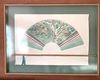 $600. Original textile artwork by Ellen Bales circa 1988. Large format 55 L x 41 H. Medium appears to include paint, ribbon, bamboo.