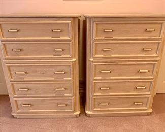 $250/each. Vintage high boy chests by Broyhill; color is a pale pink vs how they appear in this image. Excellent condition. 56"H.