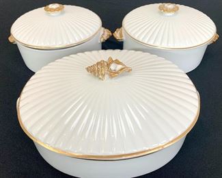$80 for the 7 piece SET of Shafford Oven to Tableware. Set includes 3 lids, 3 casseroles and 2 inserts. On-trend white and gold color. Great condition!