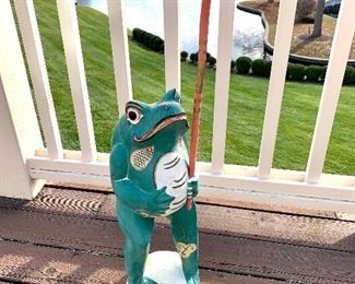 She is too cute! Hand-painted wooden frog statuary. $150.