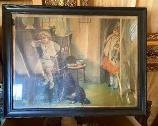 Early Children and Dog Framed Print