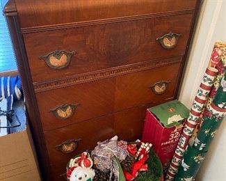 Three Piece Antique Depression Era Waterfall Bedroom Suite