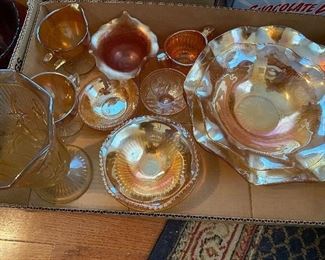 Iris and Herringbone Marigold Glass/Carnival Glass