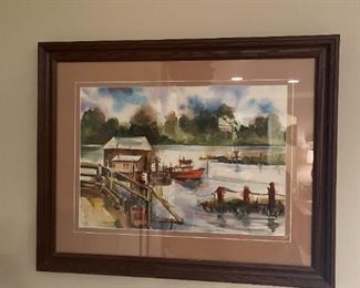 LOT 6615 Boat and pier watercolor $250