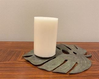 LOT 6625 Metal leaf with candle $25