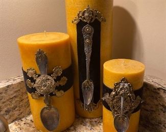 LOT 6658 Three decorative candles $60 for set 