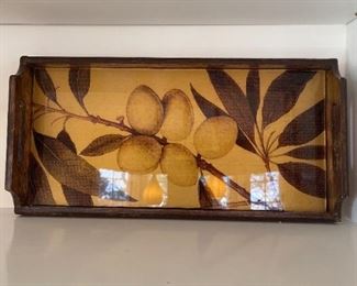 LOT 6713 Wood tray with olive leaves $35