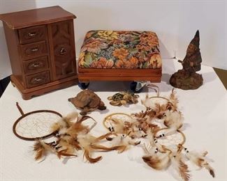  Vintage Clark "The Wiz" Signed Gnome, Turtles, Tapestry Rolling??, Dream Catchers and Jewelry Box