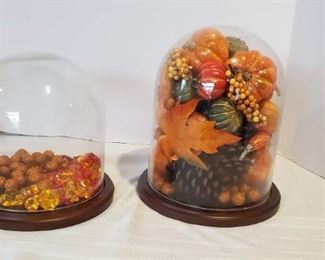 wo Glass Domes Filled with Autumn Color