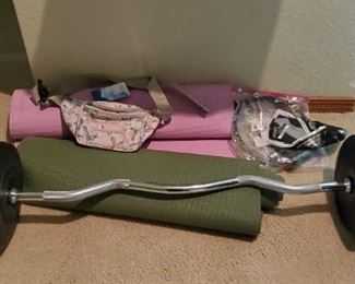 Arm Curl Bar with 5 & 10 Lbs Weights, 2 Yoga Mats and Training Gloves, Everest Fanny Pack.