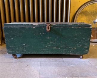 Antique Green Wooden Trunk