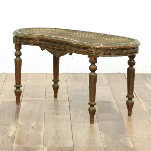 Vintage Curved Cane Top Table With Accent Scrolls 
