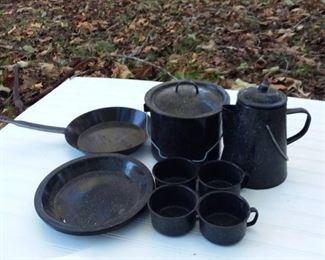 11 Piece Enamelware Camping Cookware and Dinnerware