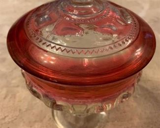 Cranberry Rimmed Depression Glass Candy Dish