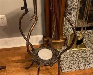 Iron Framed Marble Top 2 Tier Accent Table