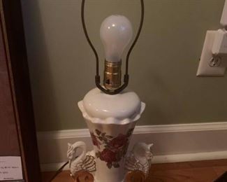 Porcelain Swane Handled Table Lamp