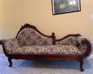 Victorian Hand Carved Grape Motif Upholstered Settee