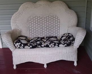 Vintage Victorian Fan Back Wicker Loveseat with Cushion