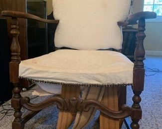 Walnut Tufted Bergere Arm Chair With Hand Carved Detailing