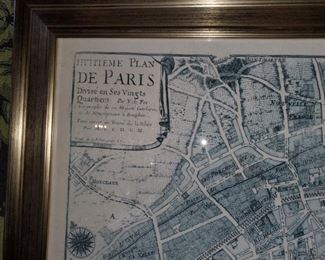 Framed map, Paris map framed 