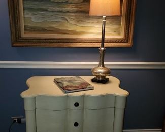 Shapely Small  3  drawer chest. Lamp, art 