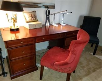 Desk,  lamps, chairs 