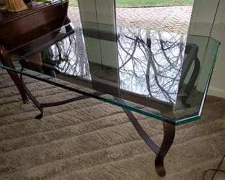 Coffee table, black metal frame glass coffee table, ap