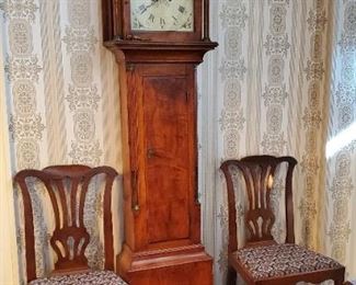 Country Grandfathers Clock  and 2 of four chairs