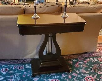 Antique Lyre Base Card Table and sterling candles