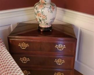 Diminutive Chest and porcelain lamp