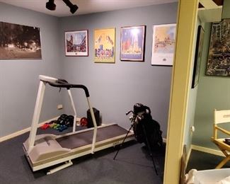Treadmill, more poster of Boston Marathon, Golf clubs for a lefty