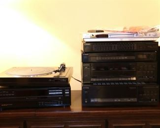 Mitsubishi receiver, turntable, tape deck, equalizer and a Sony 5 disc changer