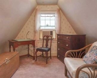 Trunk / rattan chair / drawers / desk with chair