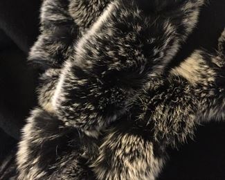 LARGE FUR TRIMMED, BLACK WOOL SHAWL/SCARF/STOLE 
SIZE: 80 INCHES X 28 INCHES
LUXURIOUS. WARM. PRACTICAL. SO MANY DIFFERENT WAYS TO WEAR ALONE OR GORGEOUS AS A COAT ACCENT
CONDITION: VERY GOOD