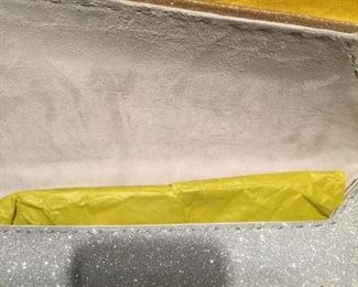 GOLD AND SILVER SPARKLY GLITTER CLUTCH
Condition: Pristine
Grey suede lining. Single wall pocket at interior. Fold-in flap closure at front flap
Dimensions: Width: 12". Height: 5"
