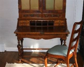 Antique Secretary, Queen Anne style chair