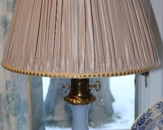 Pair of hand Painted bronze mounted lamps