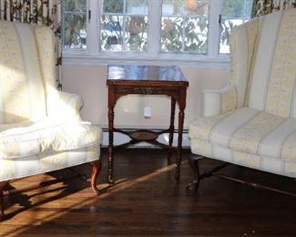 Pair Wing Chairs, Hankerchief Game Table