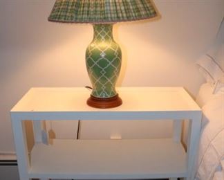 Pair of mid century rolling tables and lamps
