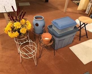 Metal Plant Stands, Plastic Boxes, Stool