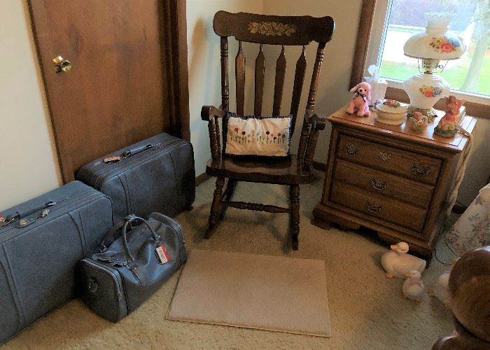 Luggage, Rocking Chair, Side Table (part of bedroom set)